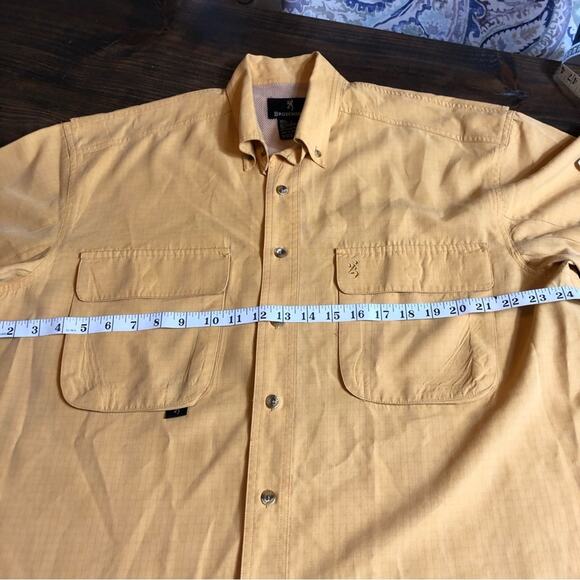 Browning Rip Stop Fishing Shirt Mens Large Mustard Button Down Vented Casual - Picture 3 of 7